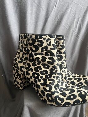 INC International Concepts Leopard Print Ankle Boots - Black and Cream
